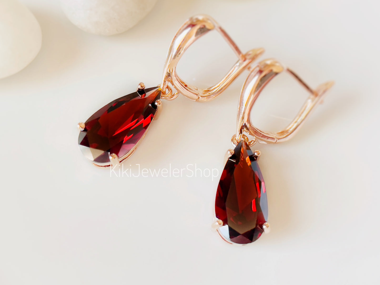Large Garnet Teardrop Dangle Earrings