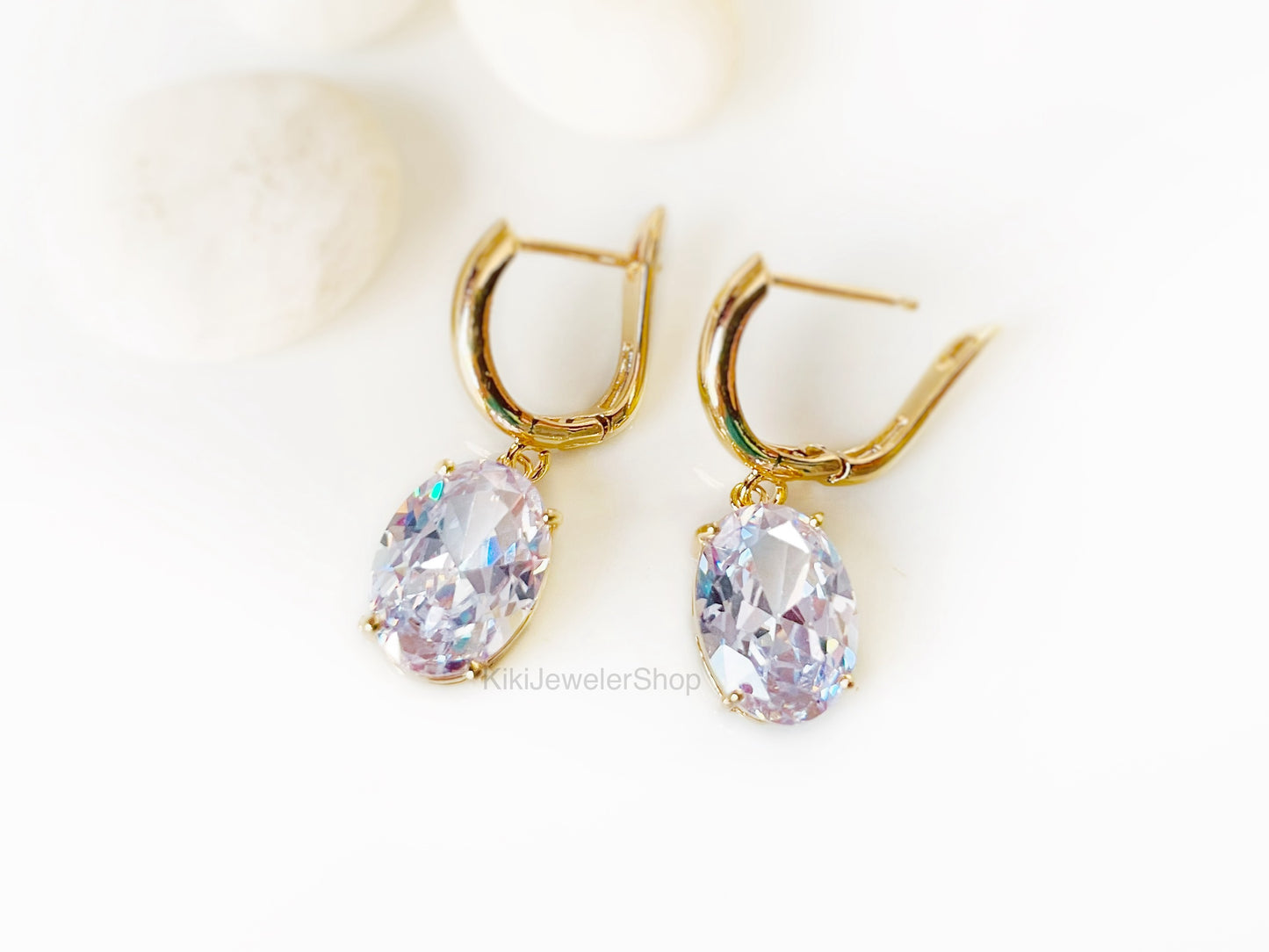 Large Cushion Cut White Sapphire Dangle Earrings