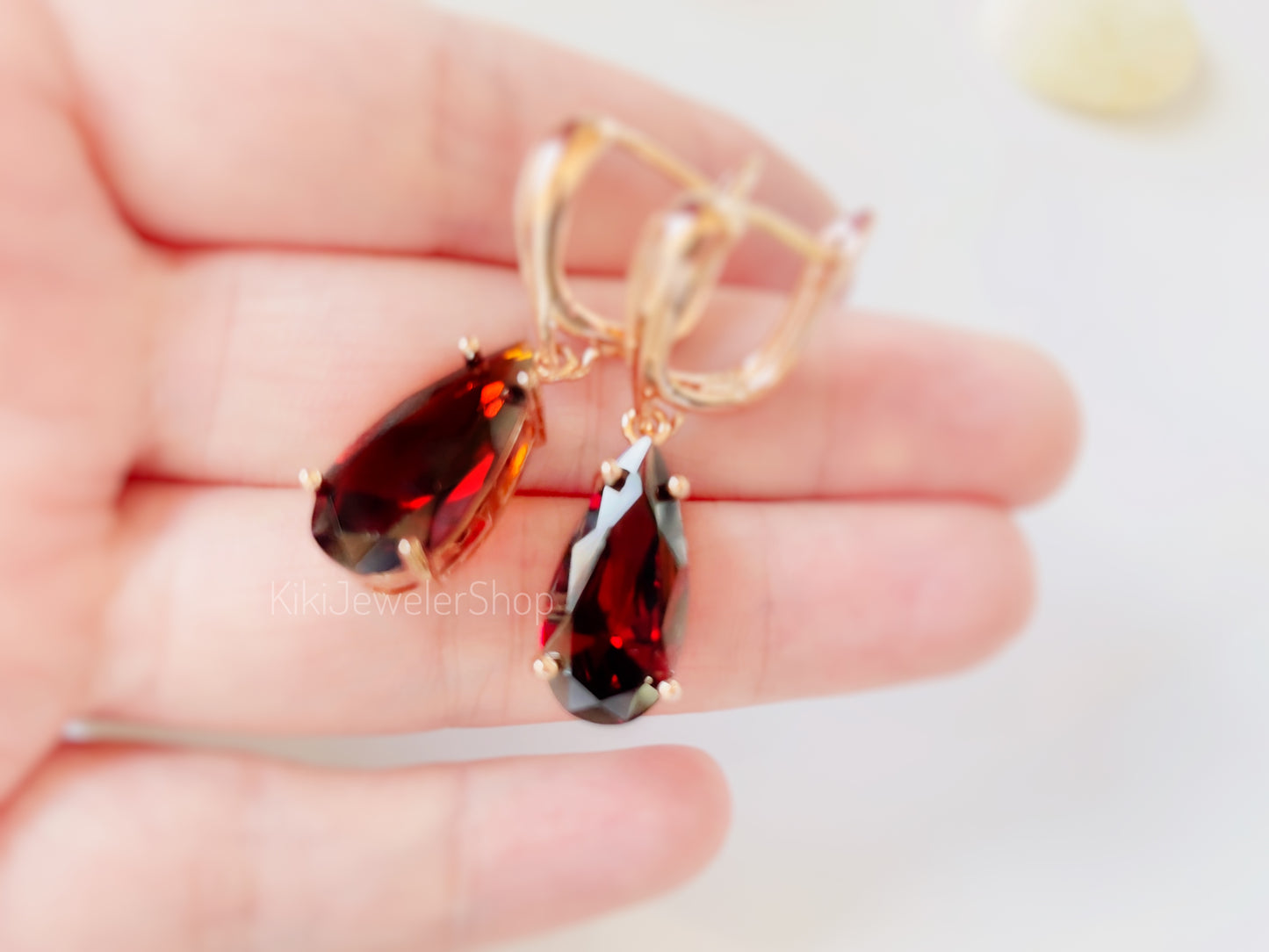 Large Garnet Teardrop Dangle Earrings