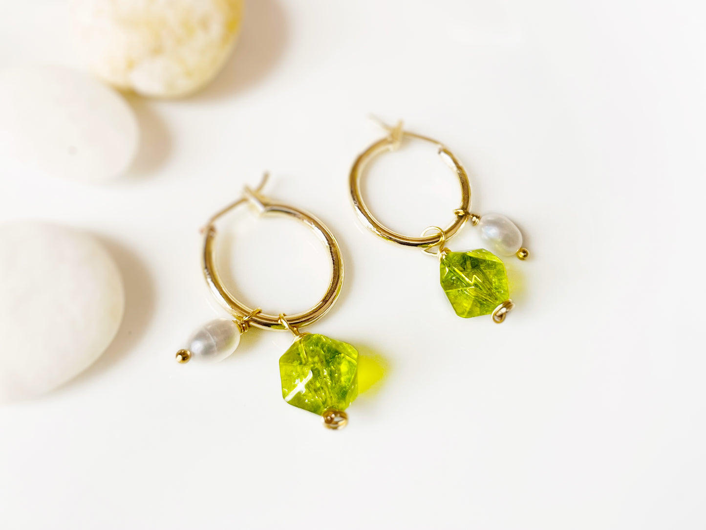 Natural London Blue Topaz+Pearl Gold Earrings