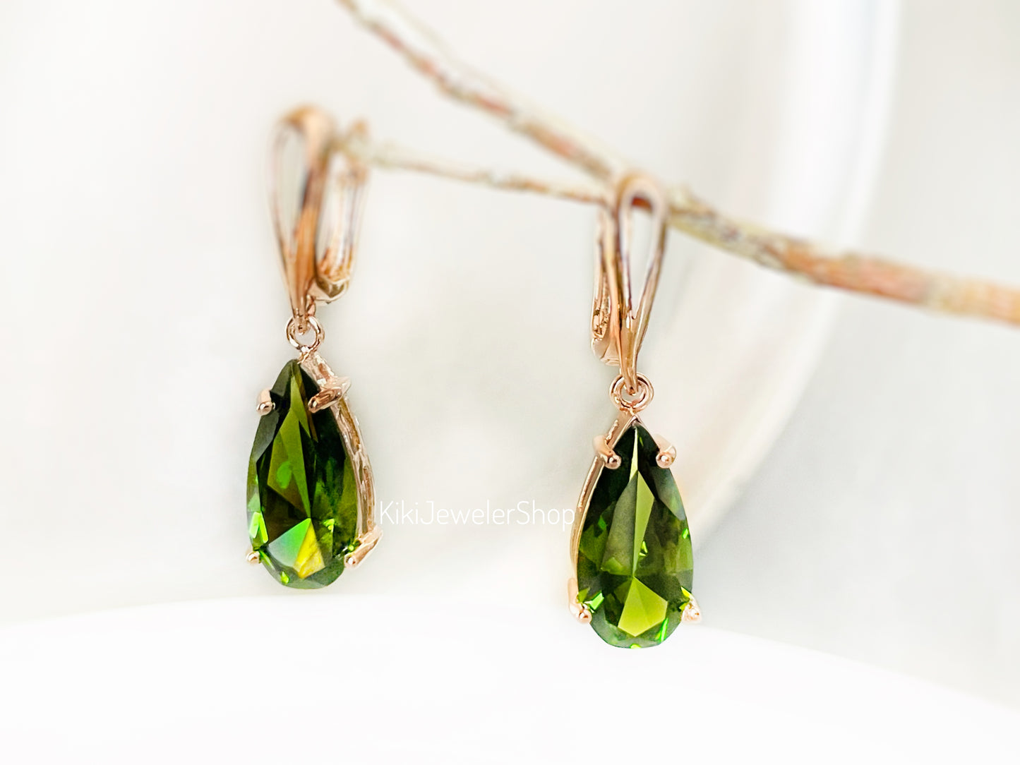 Large Peridot Teardrop Dangle Earrings