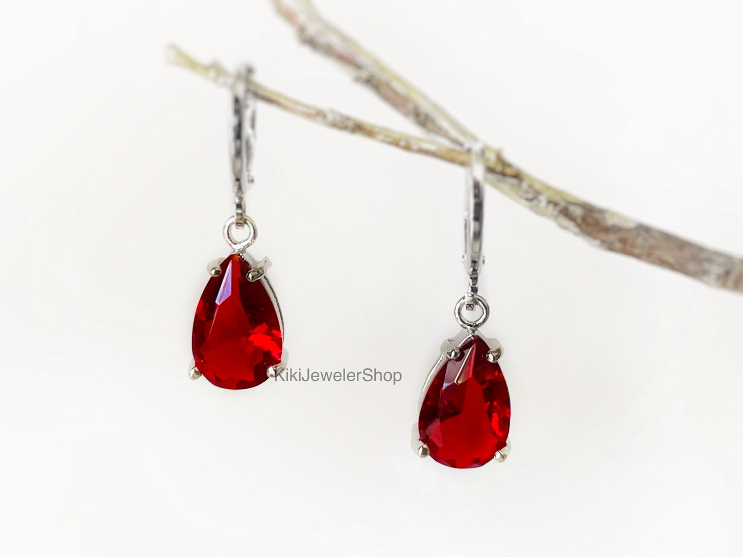 Small Ruby Teardrop Dangles