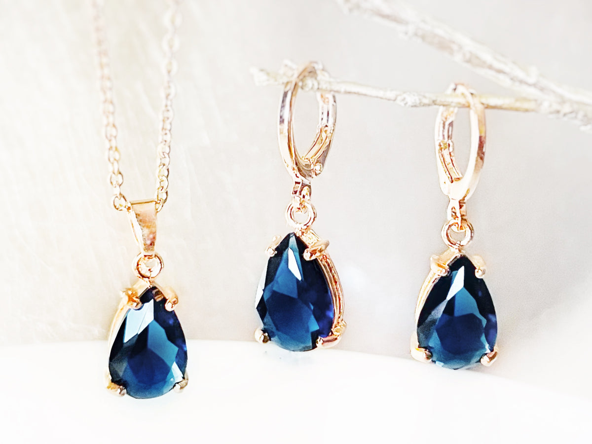 Blue Sapphire Teardrop Jewelry Set