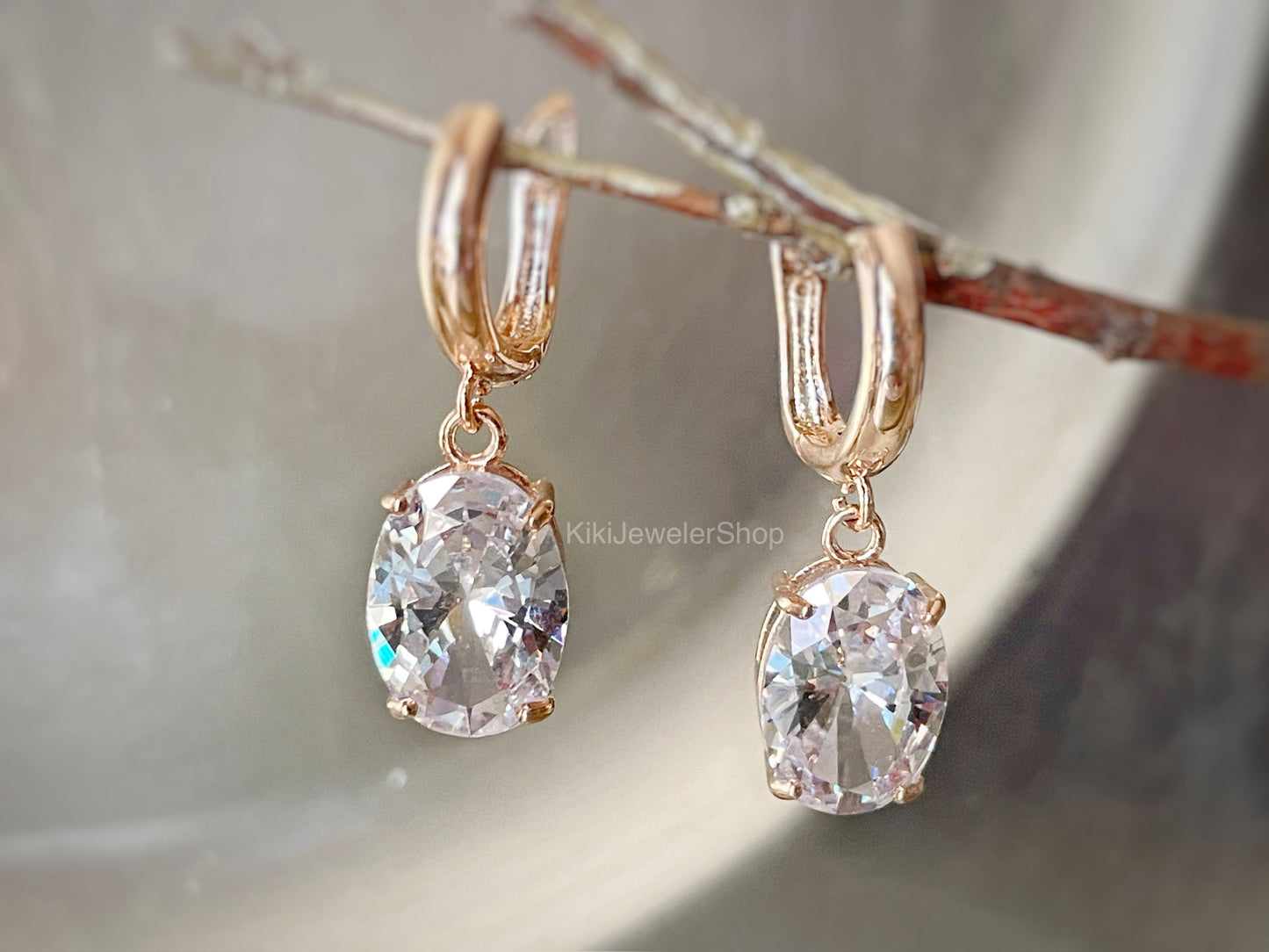 Large Cushion Cut White Sapphire Dangle Earrings