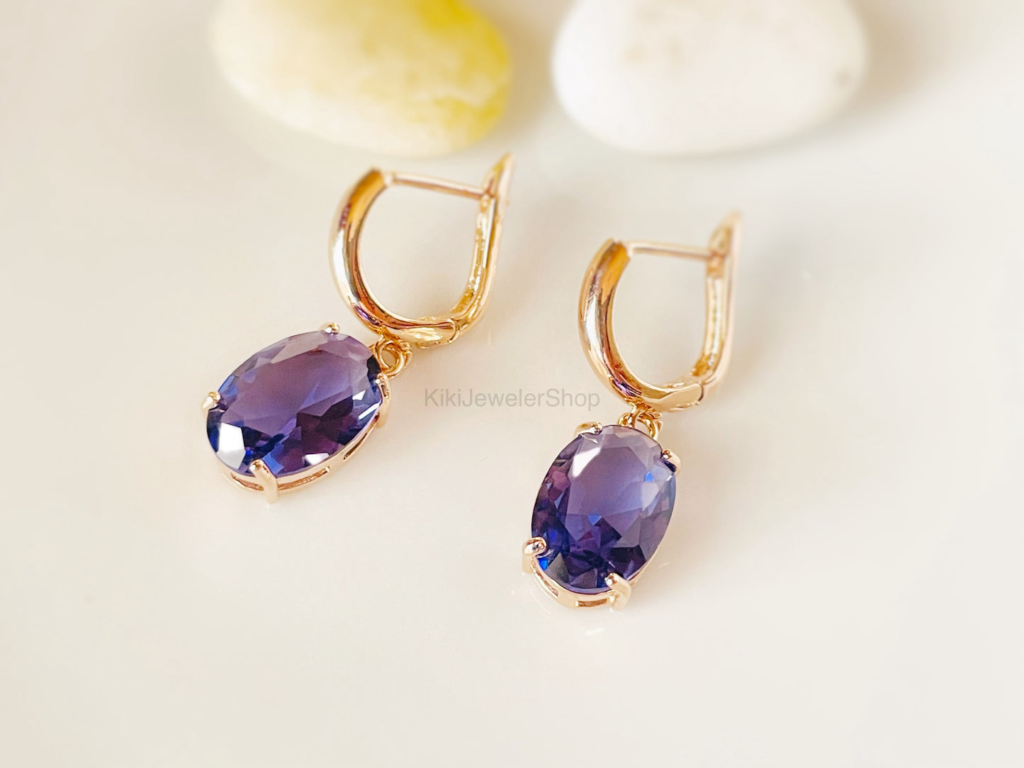 Large Cushion Cut Amethyst Dangle Earrings