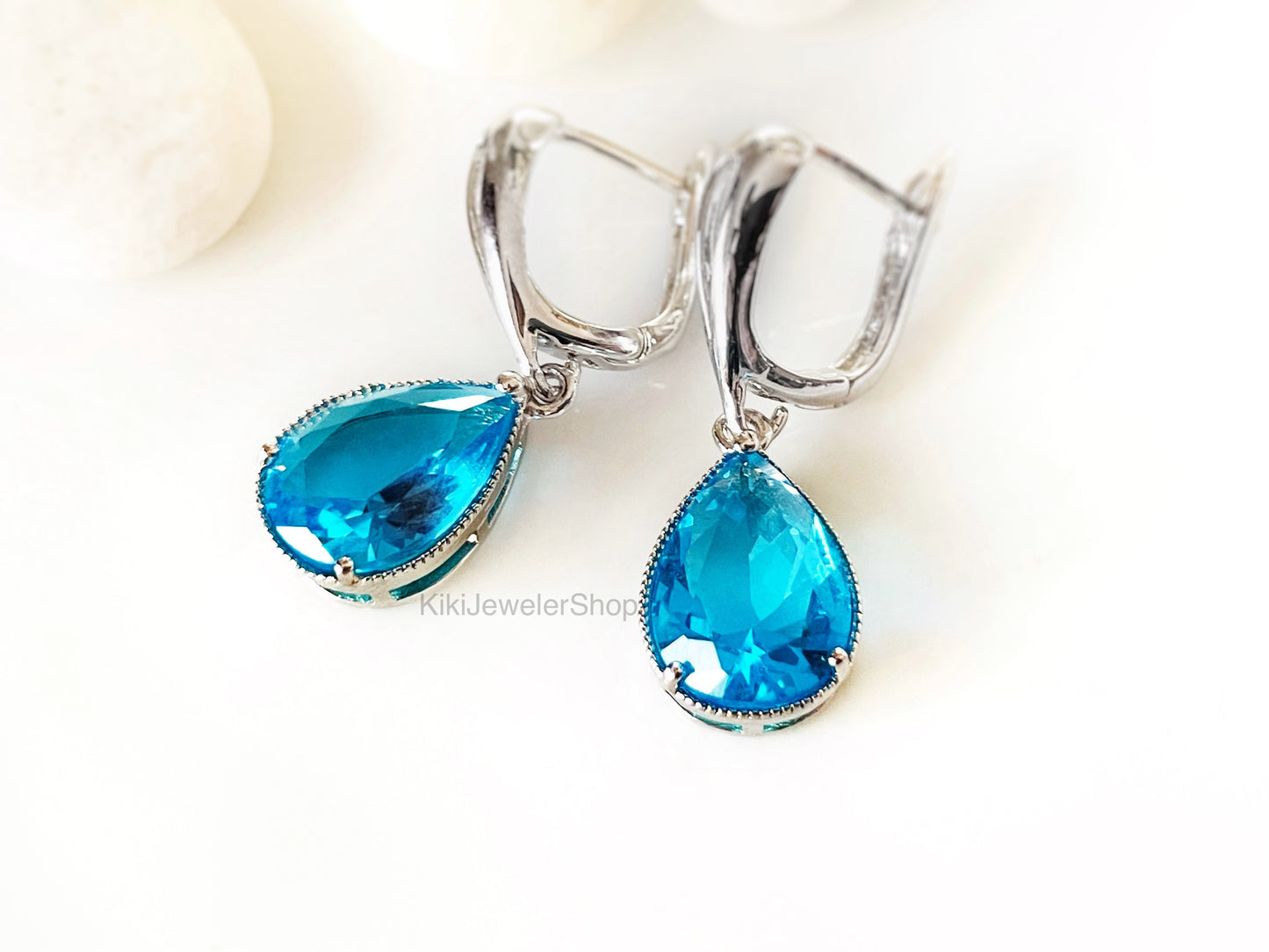 Large Blue Topaz Teardrop Earrings