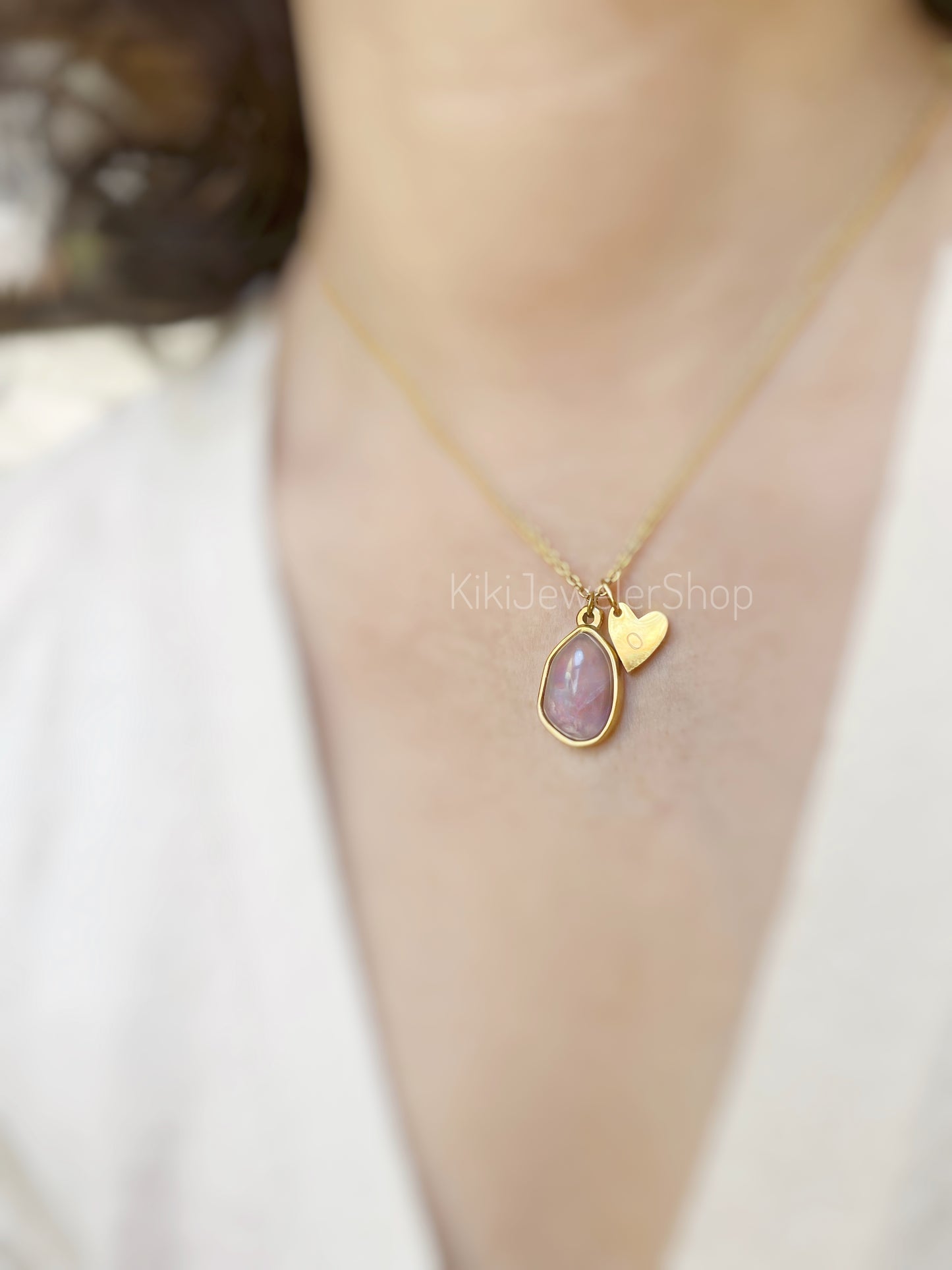 Gold Heart Initial Amethyst Pendant Necklace