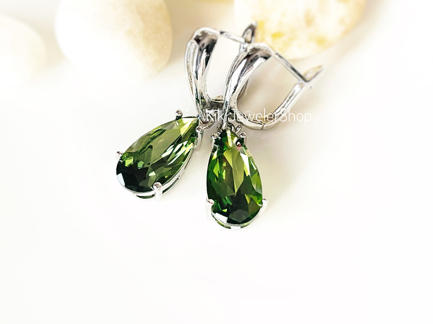 Large Peridot Teardrop Dangle Earrings