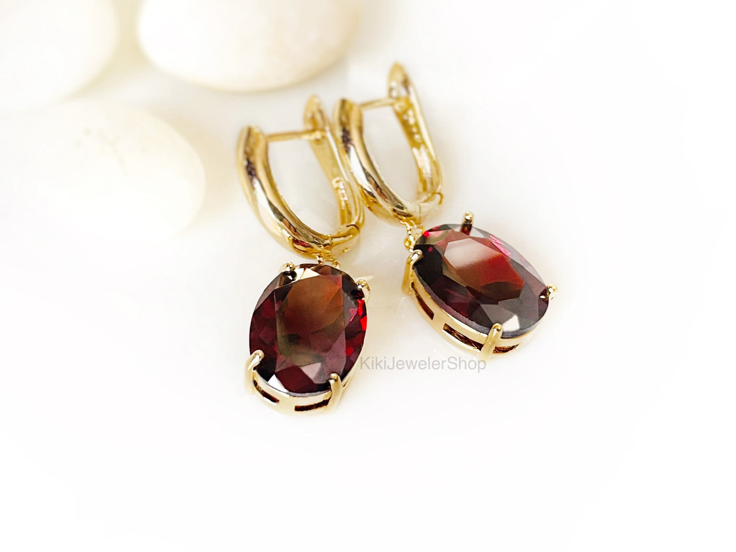 Large Cushion Cut Garnet Dangle Earrings