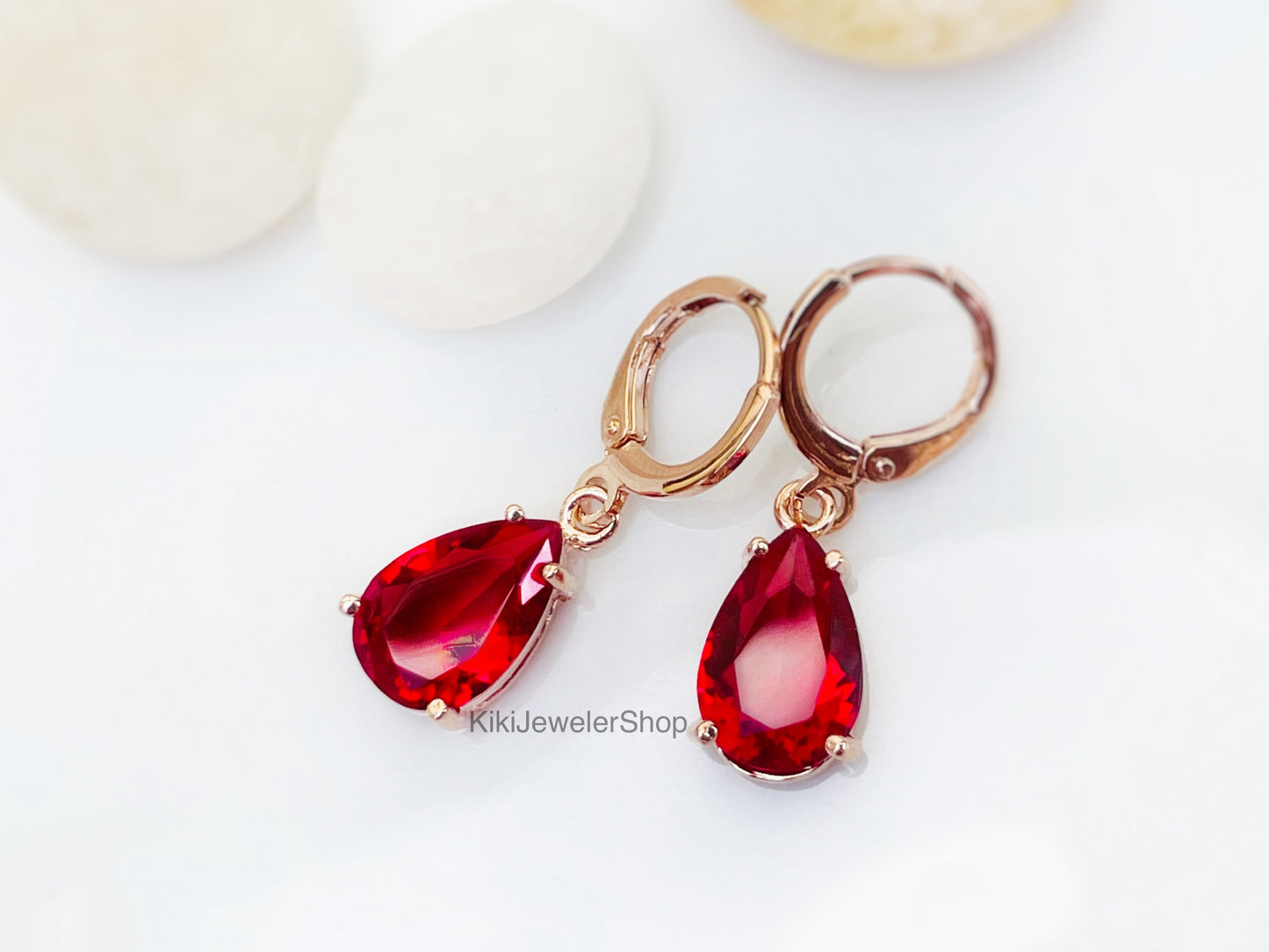 Small Ruby Teardrop Dangles