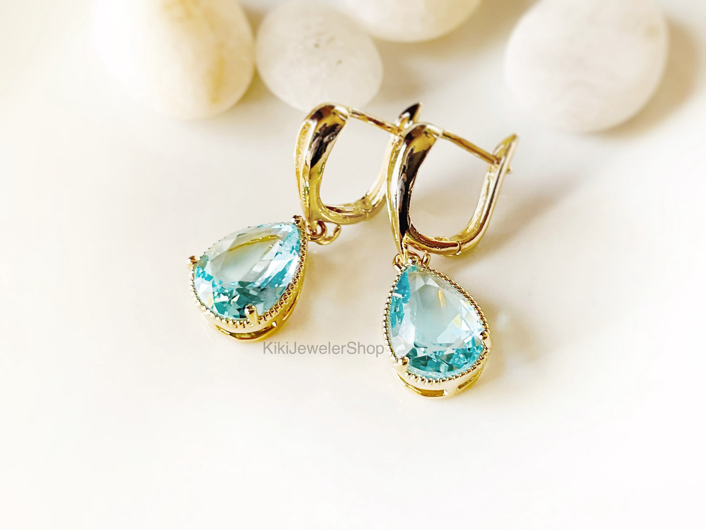 Large Aquamarine Teardrop Earrings