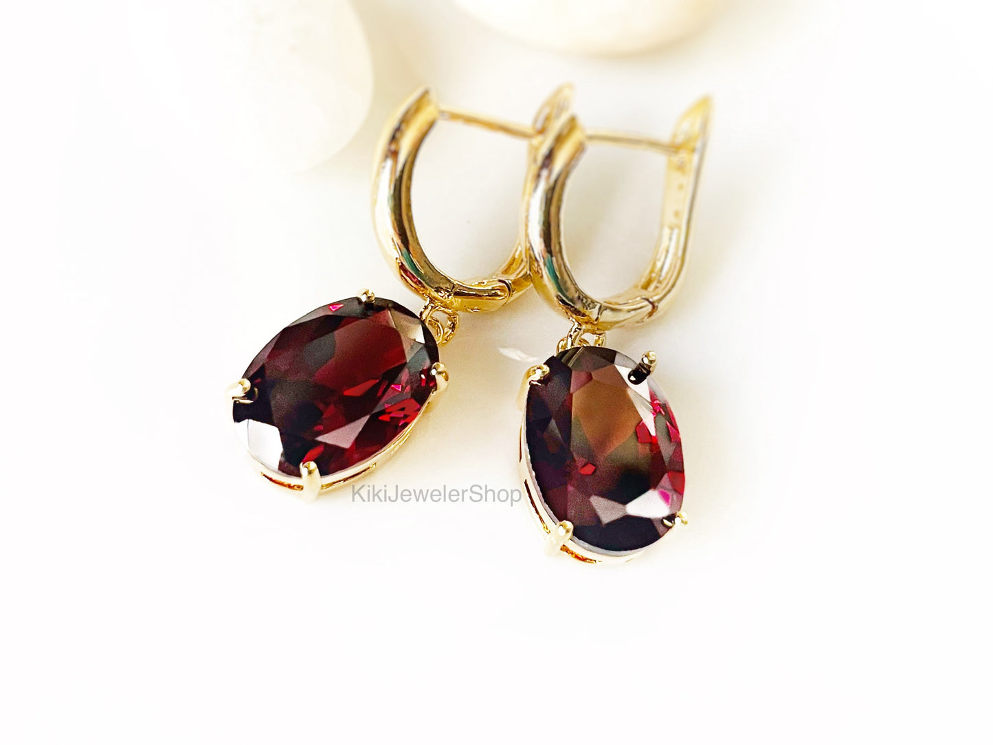 Large Cushion Cut Garnet Dangle Earrings