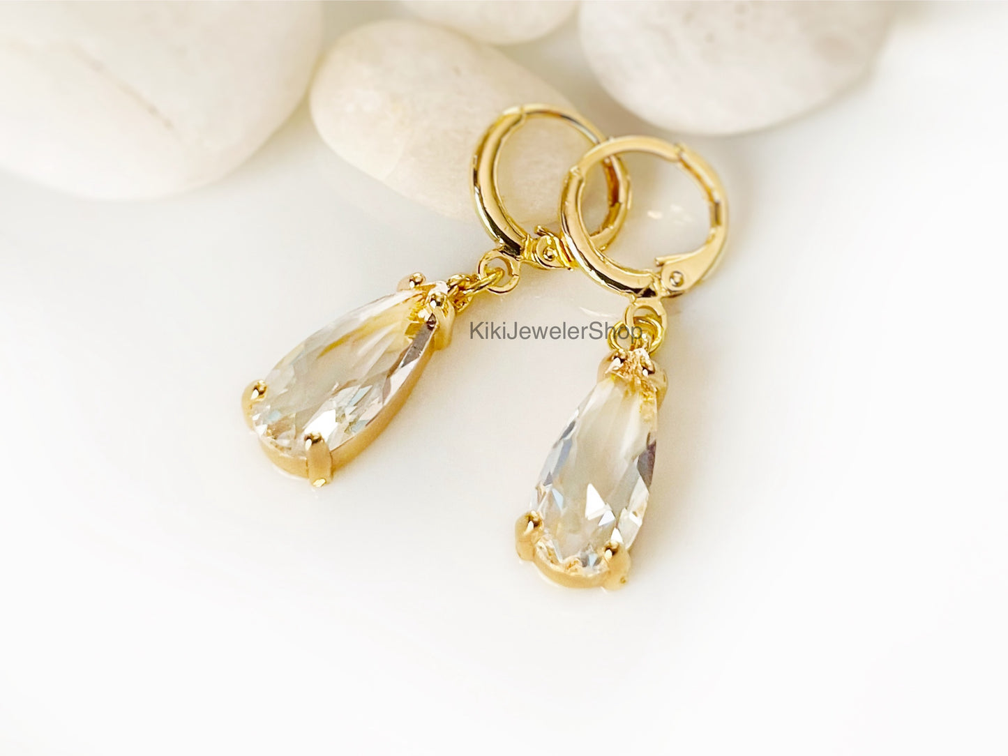 White Sapphire Elongated Teardrop Earrings