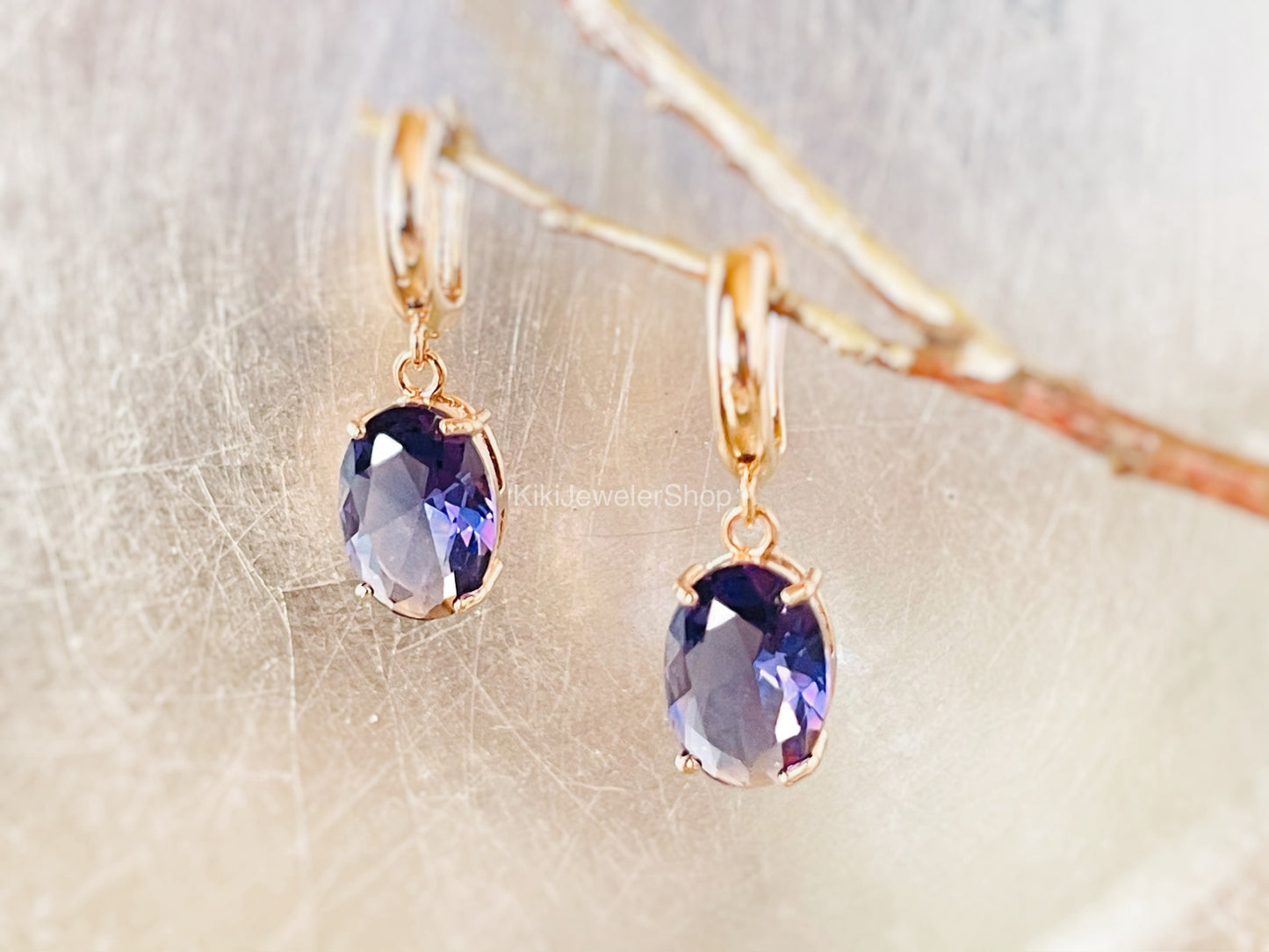 Large Cushion Cut Amethyst Dangle Earrings