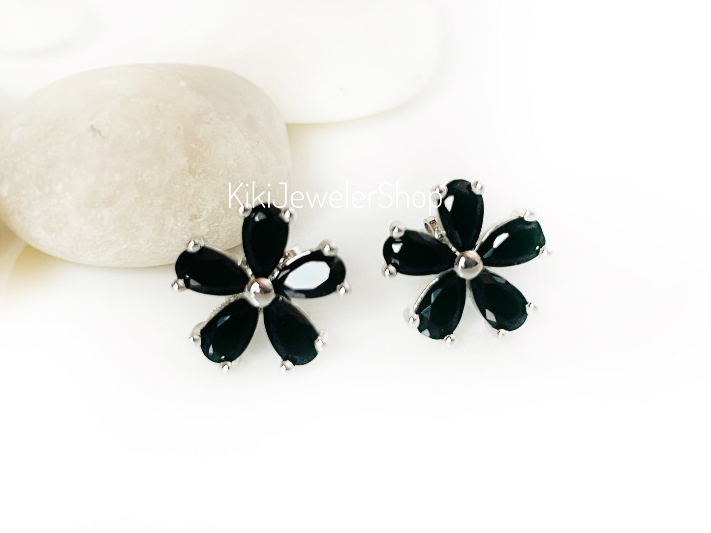 Small White Sapphire Flower Stud Earrings