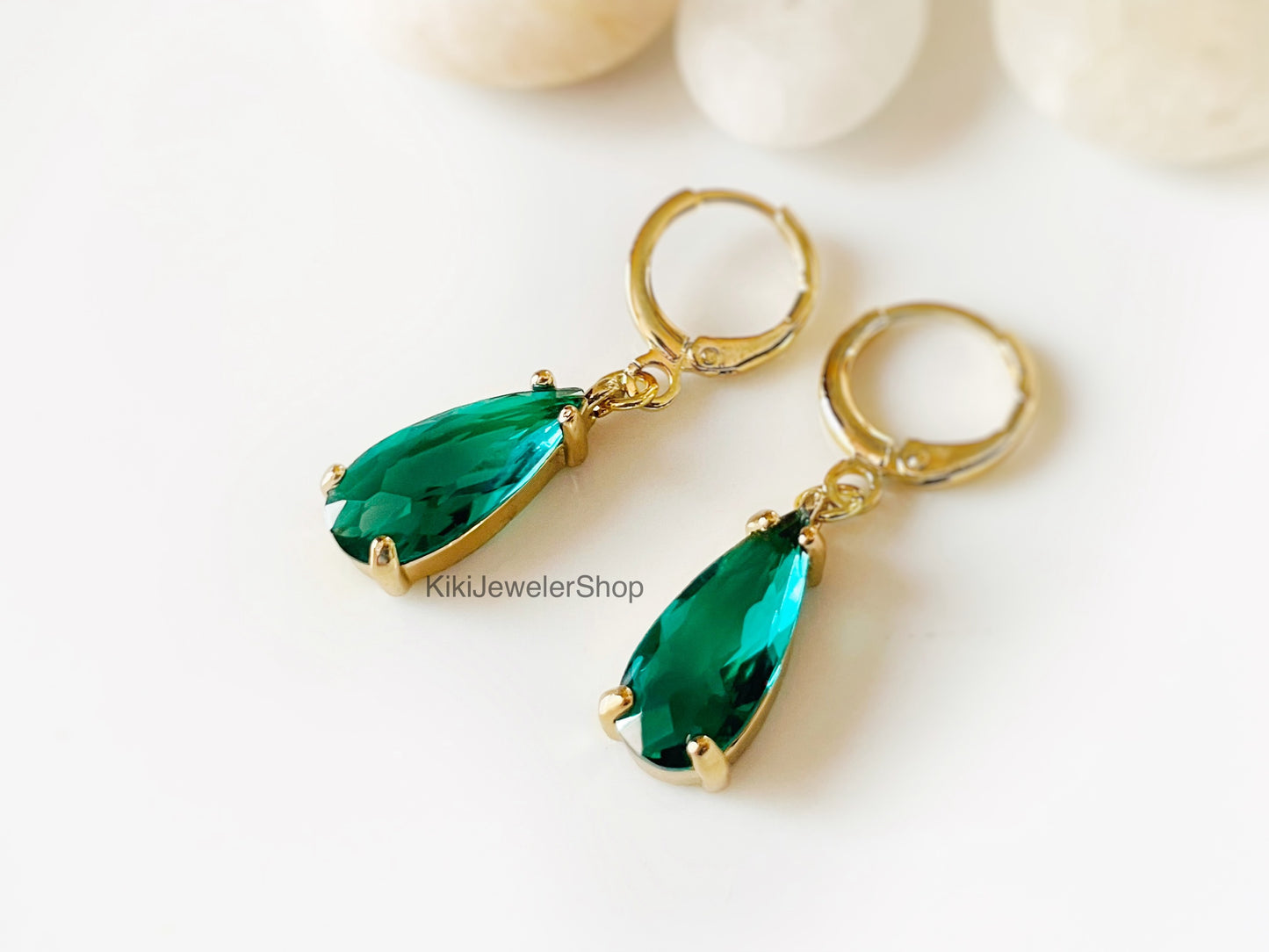 Emerald Elongated Teardrop Earrings