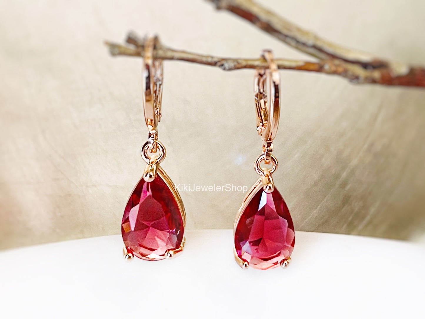 Small Pink Tourmaline Teardrop Dangle Earrings