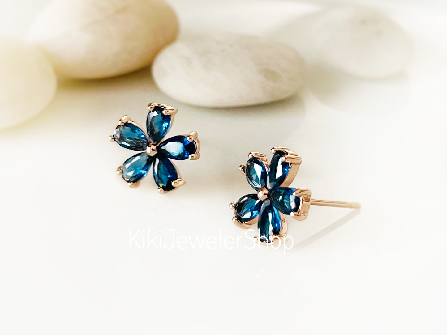 Small White Sapphire Flower Stud Earrings