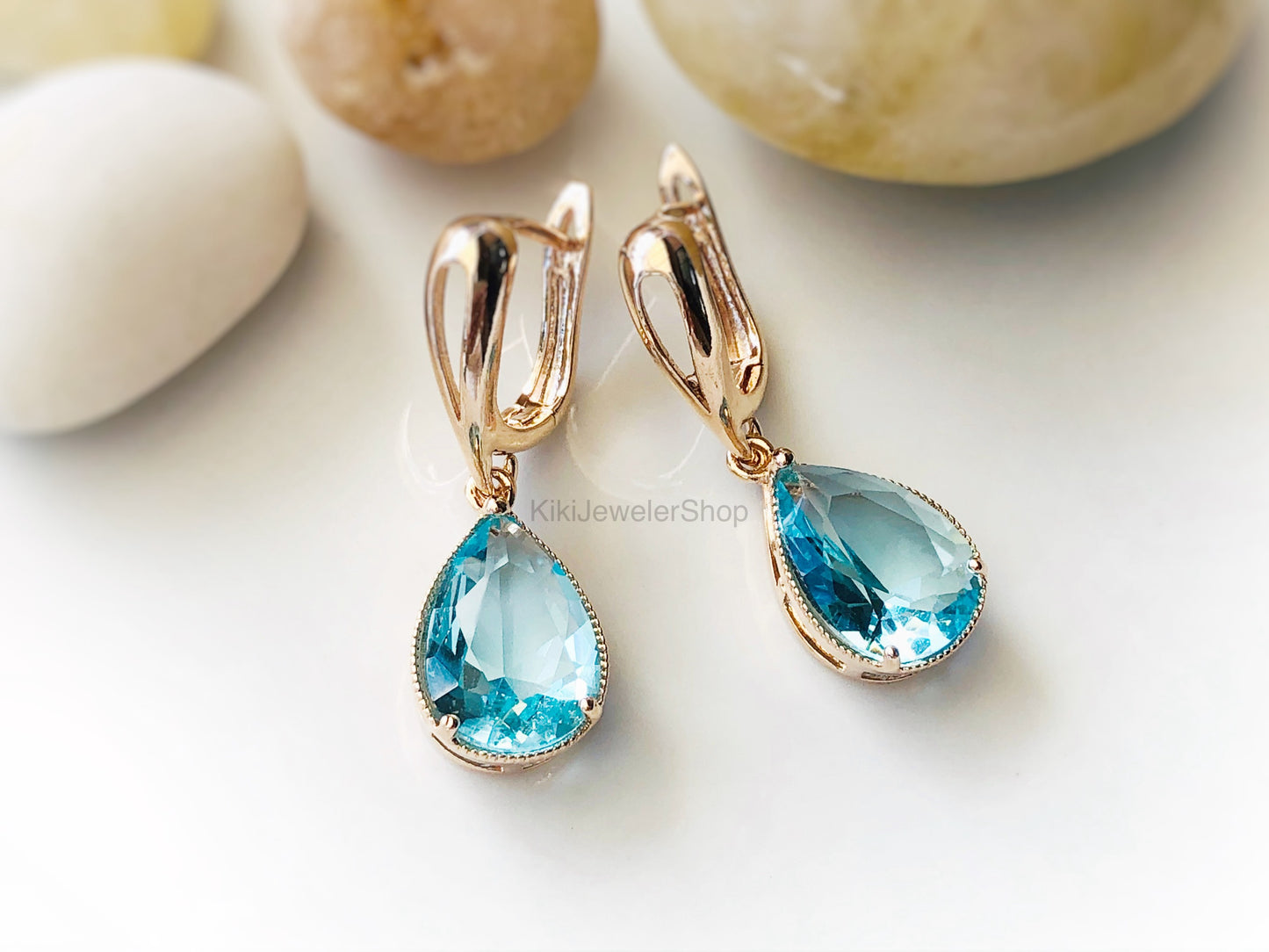 Large Aquamarine Teardrop Earrings