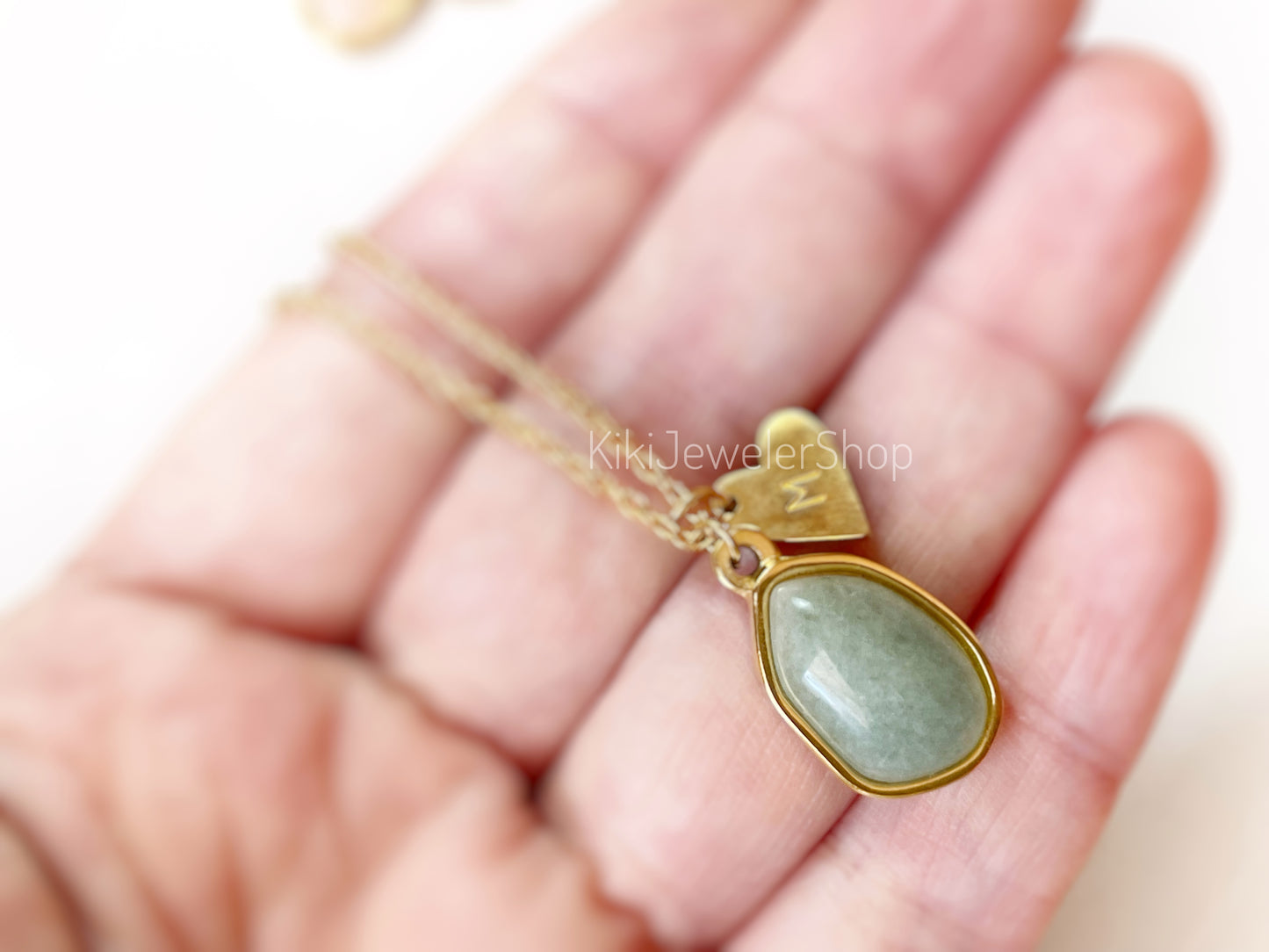 Gold Heart Initial Jade Pendant Necklace