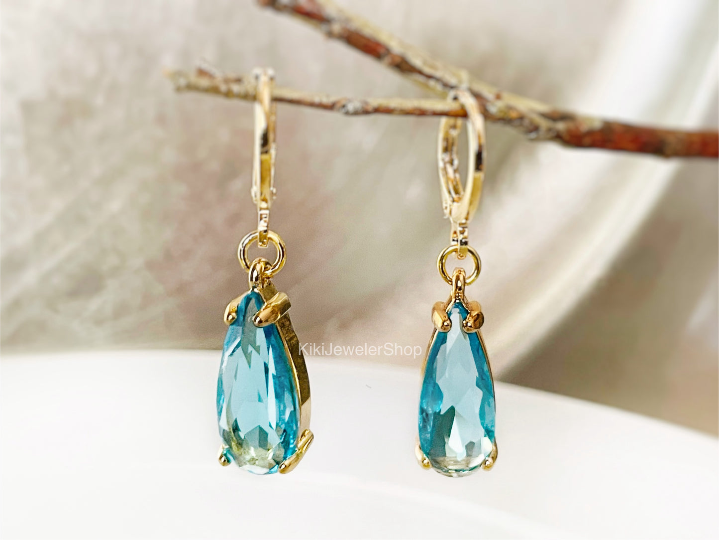 Aquamarine Elongated Teardrop Earrings