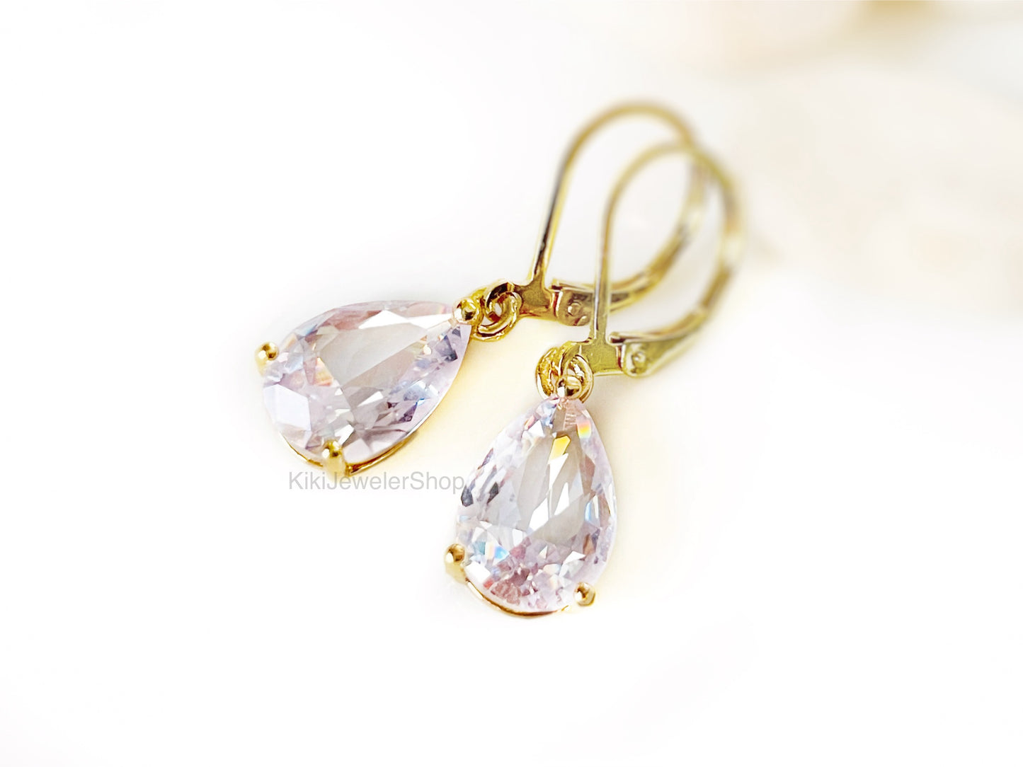 Small Teardrop Lilac Amethyst Dangle Earrings