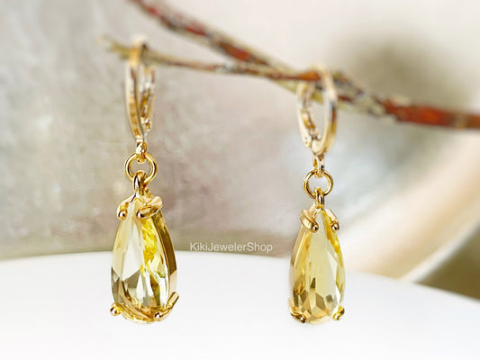 Citrine Elongated Teardrop Earrings