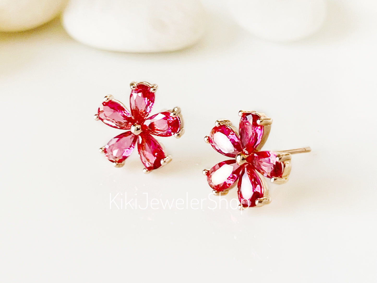 Small White Sapphire Flower Stud Earrings