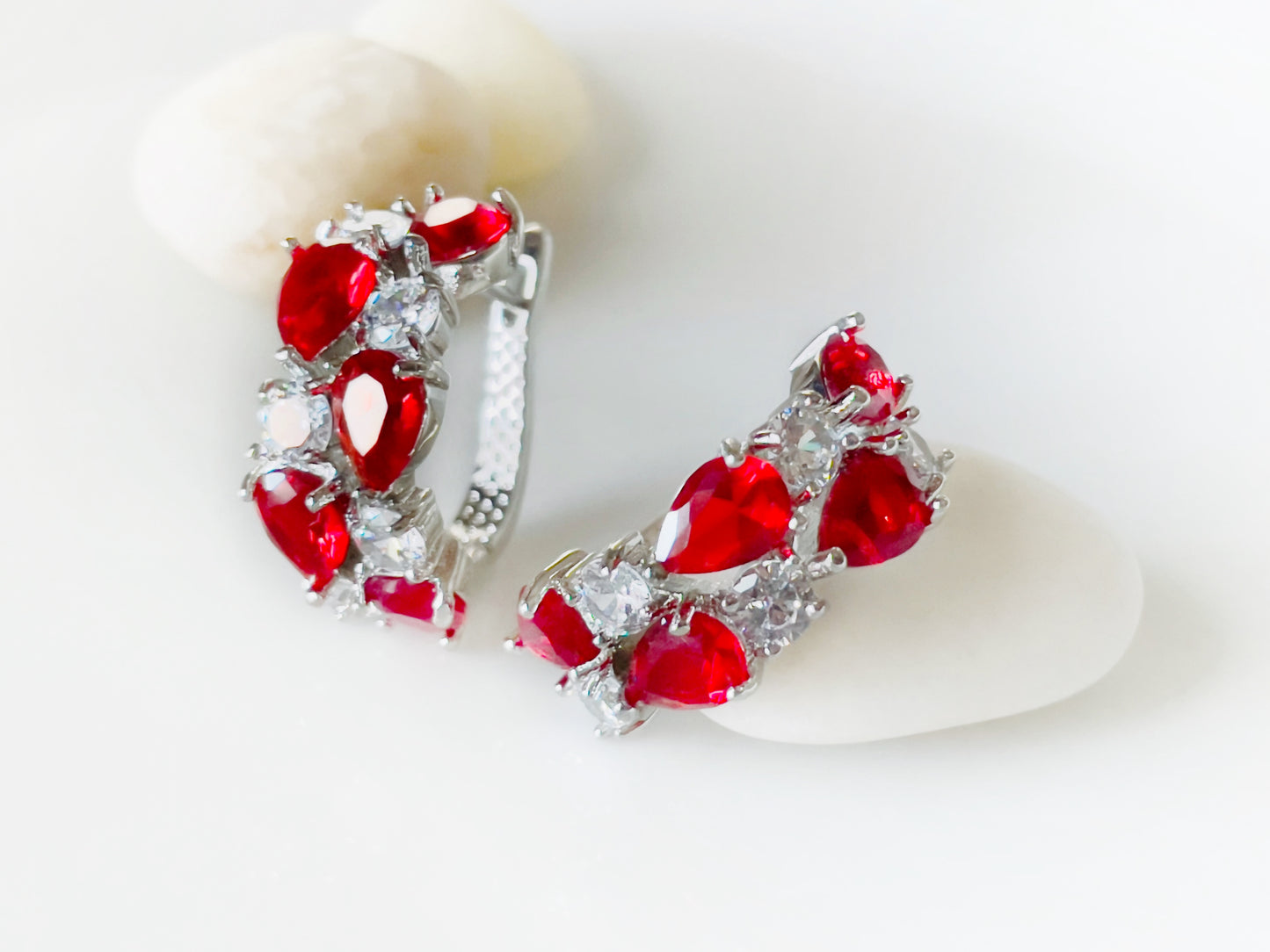 Ruby white sapphire statement hoop earrings