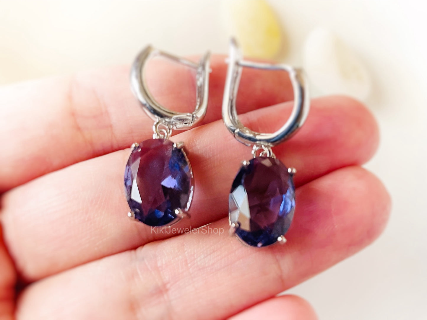 Large Cushion Cut Amethyst Dangle Earrings