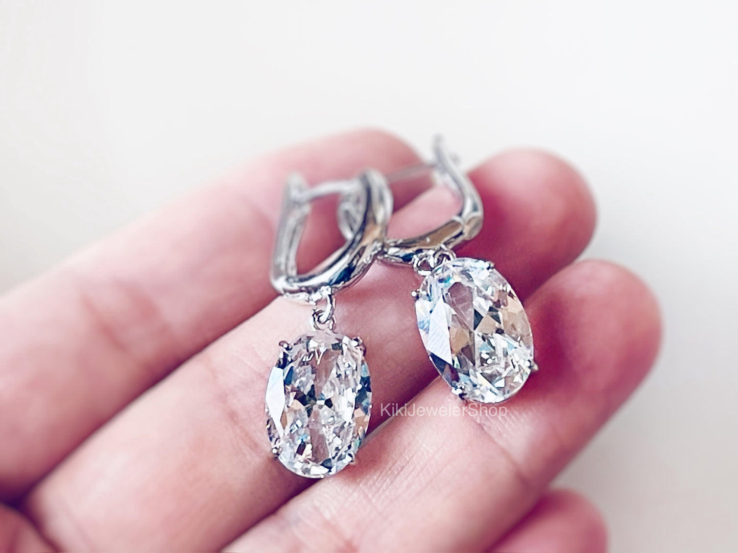 Large Cushion Cut Ruby Red Dangling Earrings