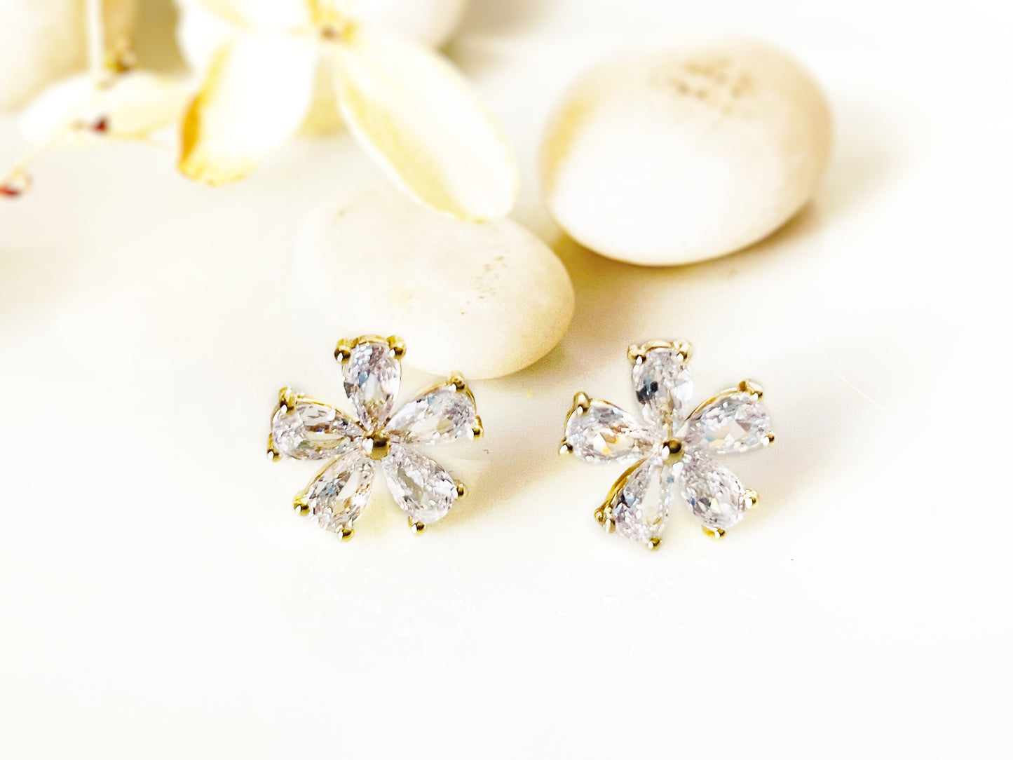Small White Sapphire Flower Stud Earrings
