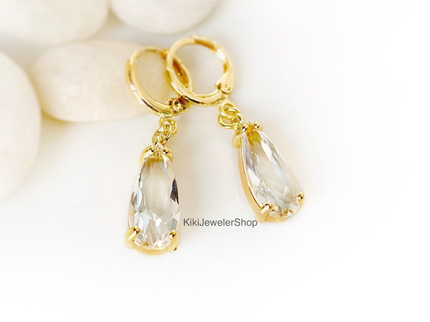 White Sapphire Elongated Teardrop Earrings
