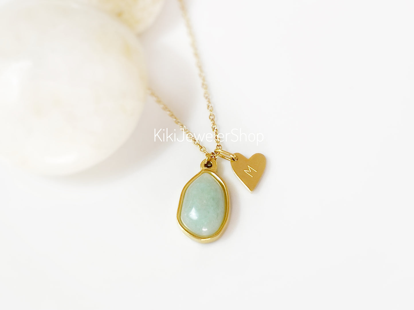 Gold Heart Initial Jade Pendant Necklace