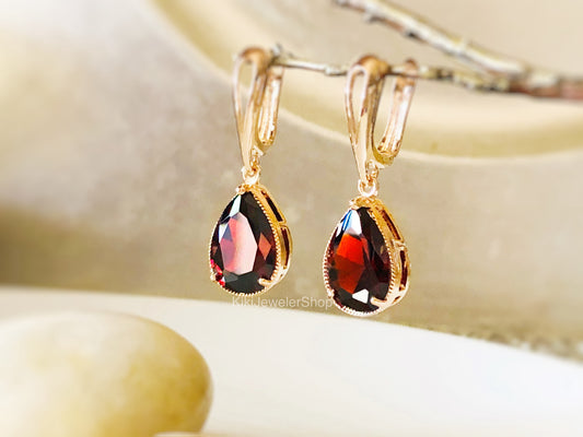 Large Garnet Teardrop Earrings