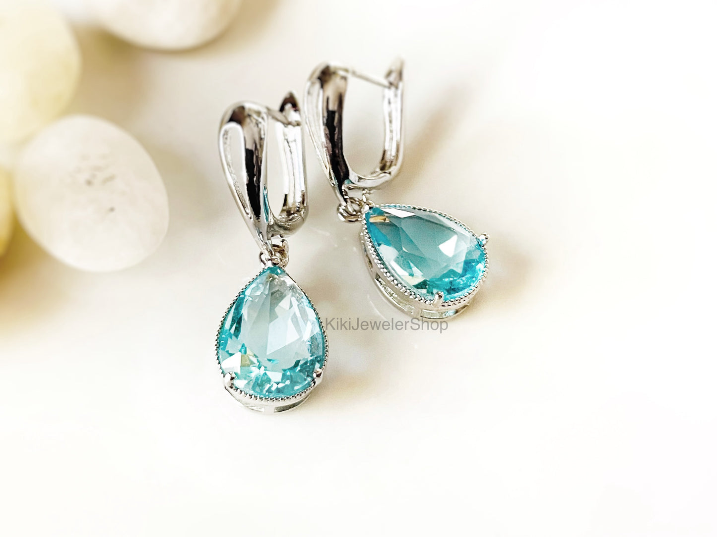 Large Aquamarine Teardrop Earrings