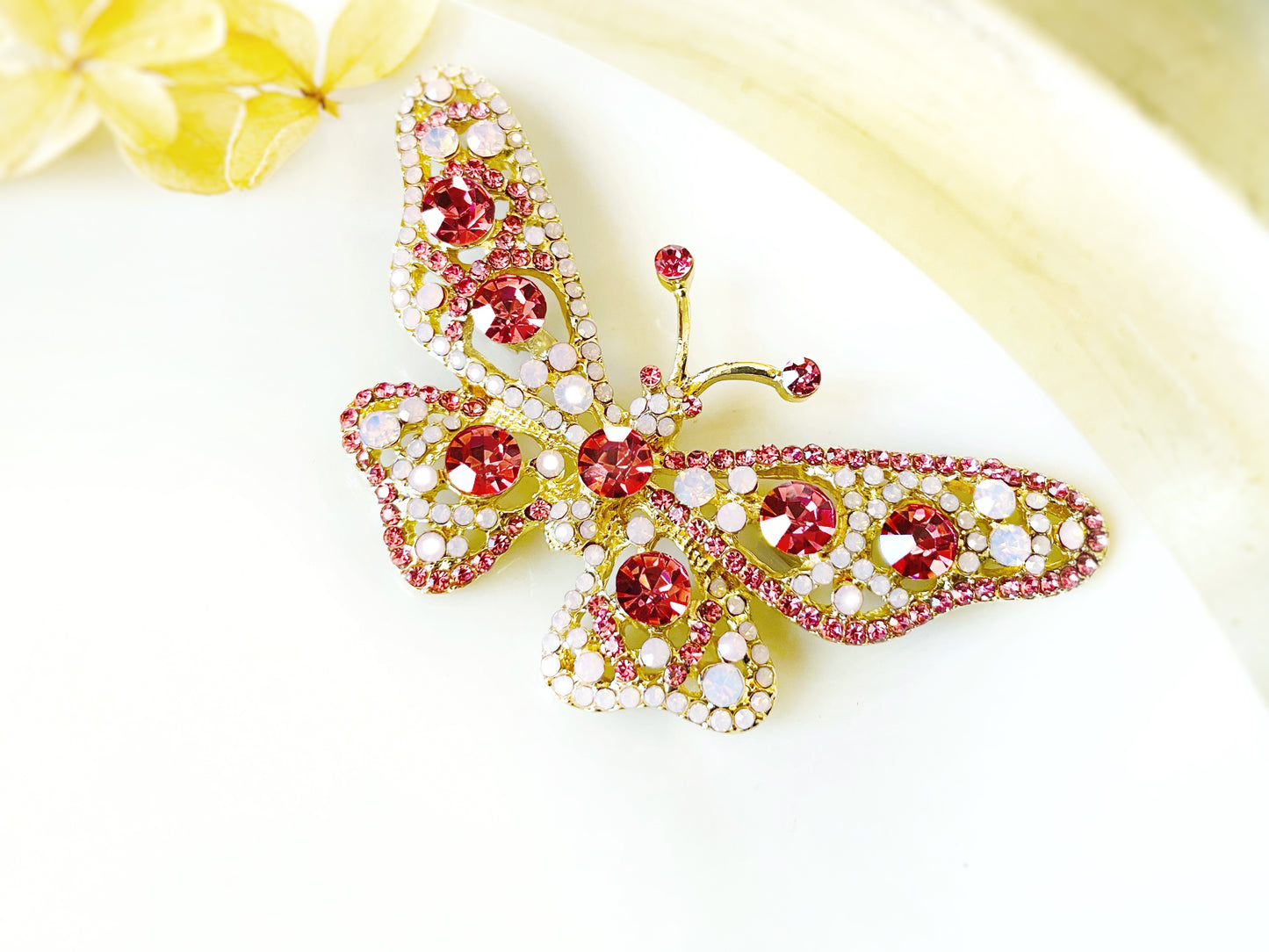 Large emerald crystal butterfly brooch gold