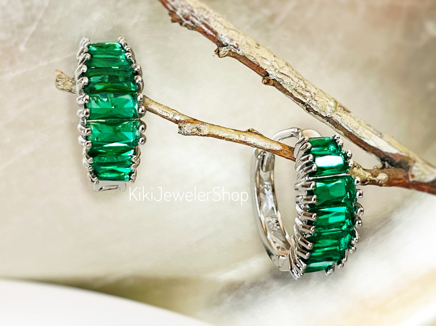 Emerald green hoop earrings