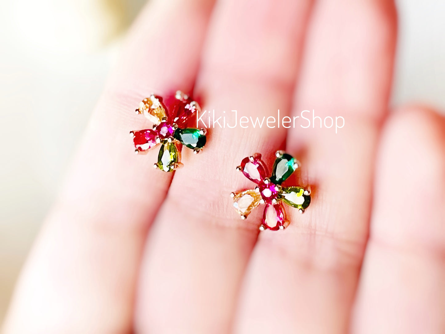 Small White Sapphire Flower Stud Earrings