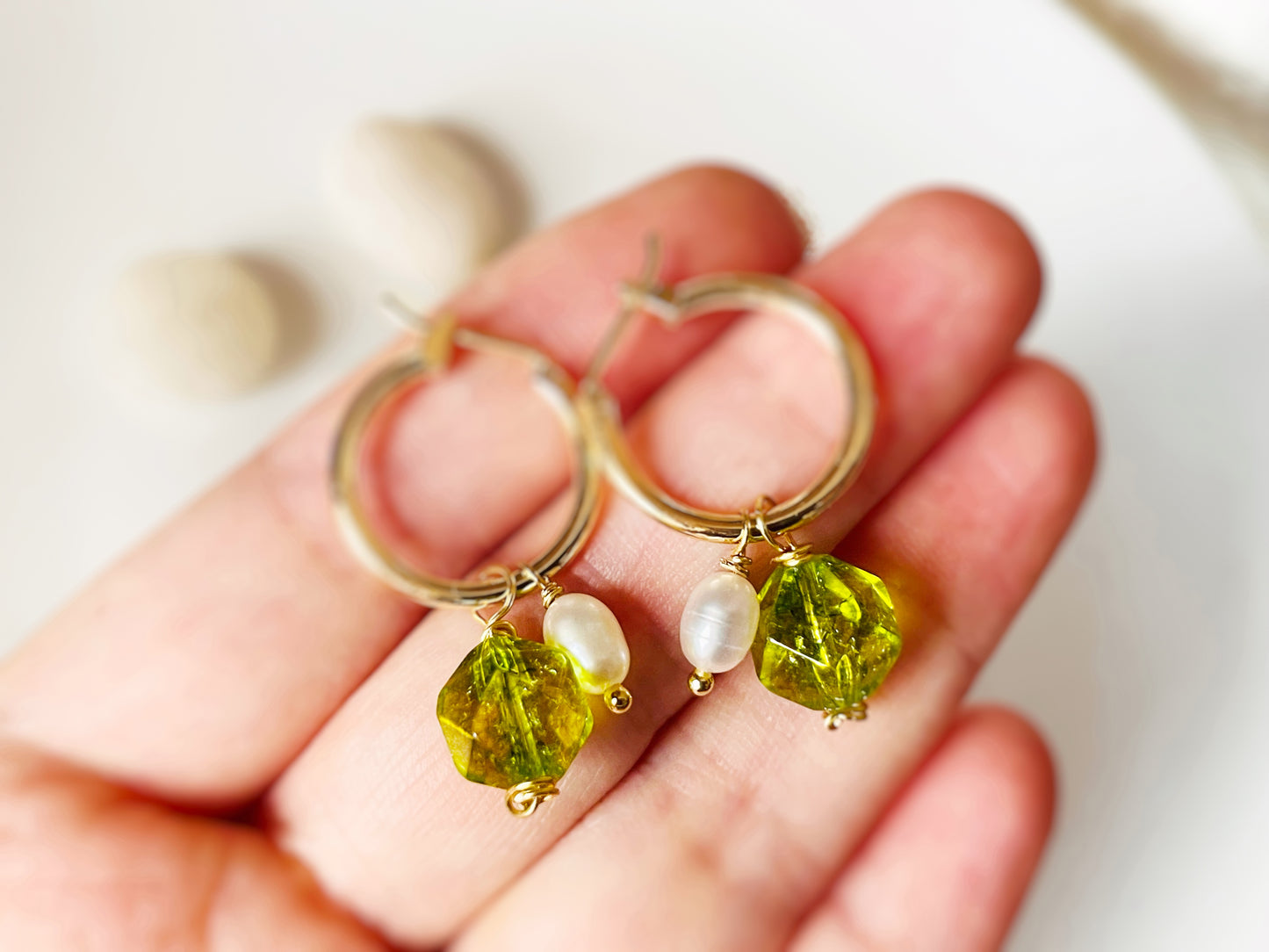 Natural London Blue Topaz+Pearl Gold Earrings