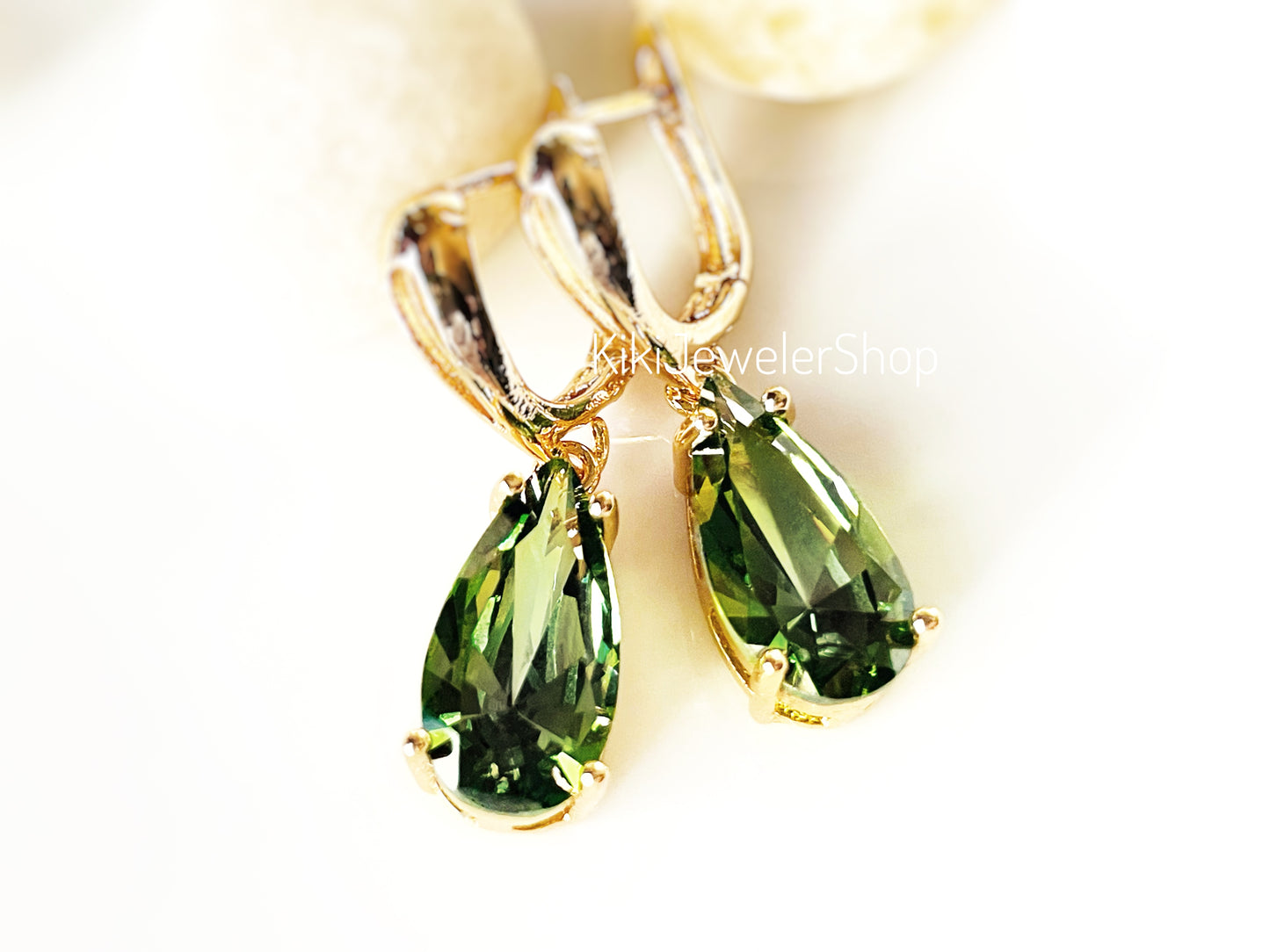 Large Peridot Teardrop Dangle Earrings