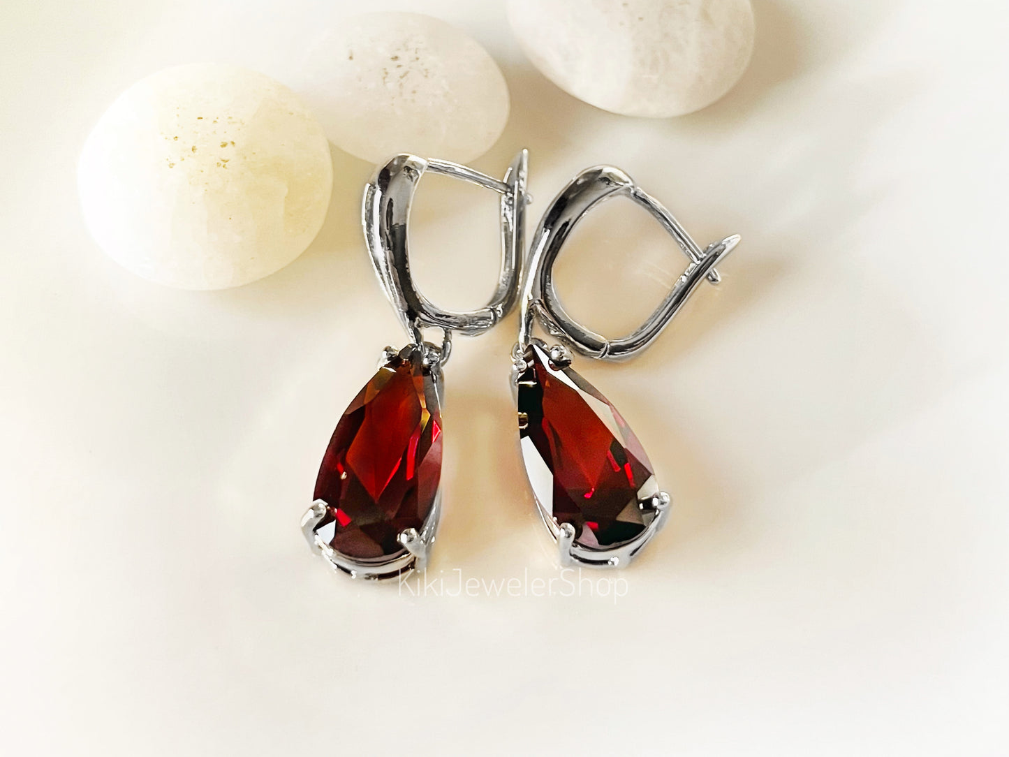 Large Garnet Teardrop Dangle Earrings
