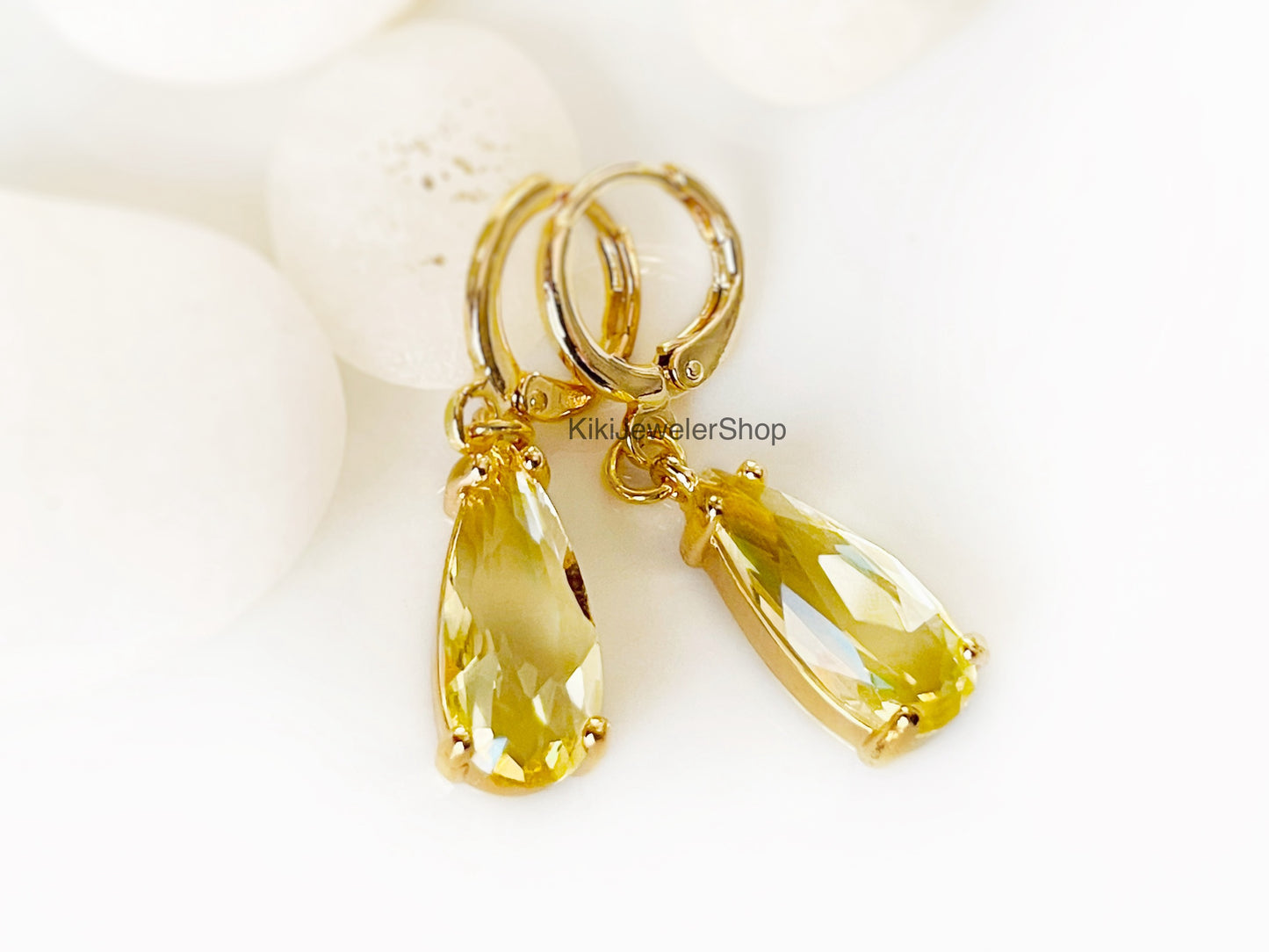Citrine Elongated Teardrop Earrings