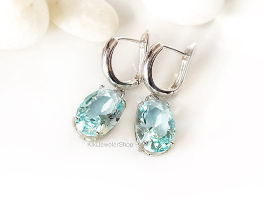 Large Cushion Cut Aquamarine Dangle Earrings