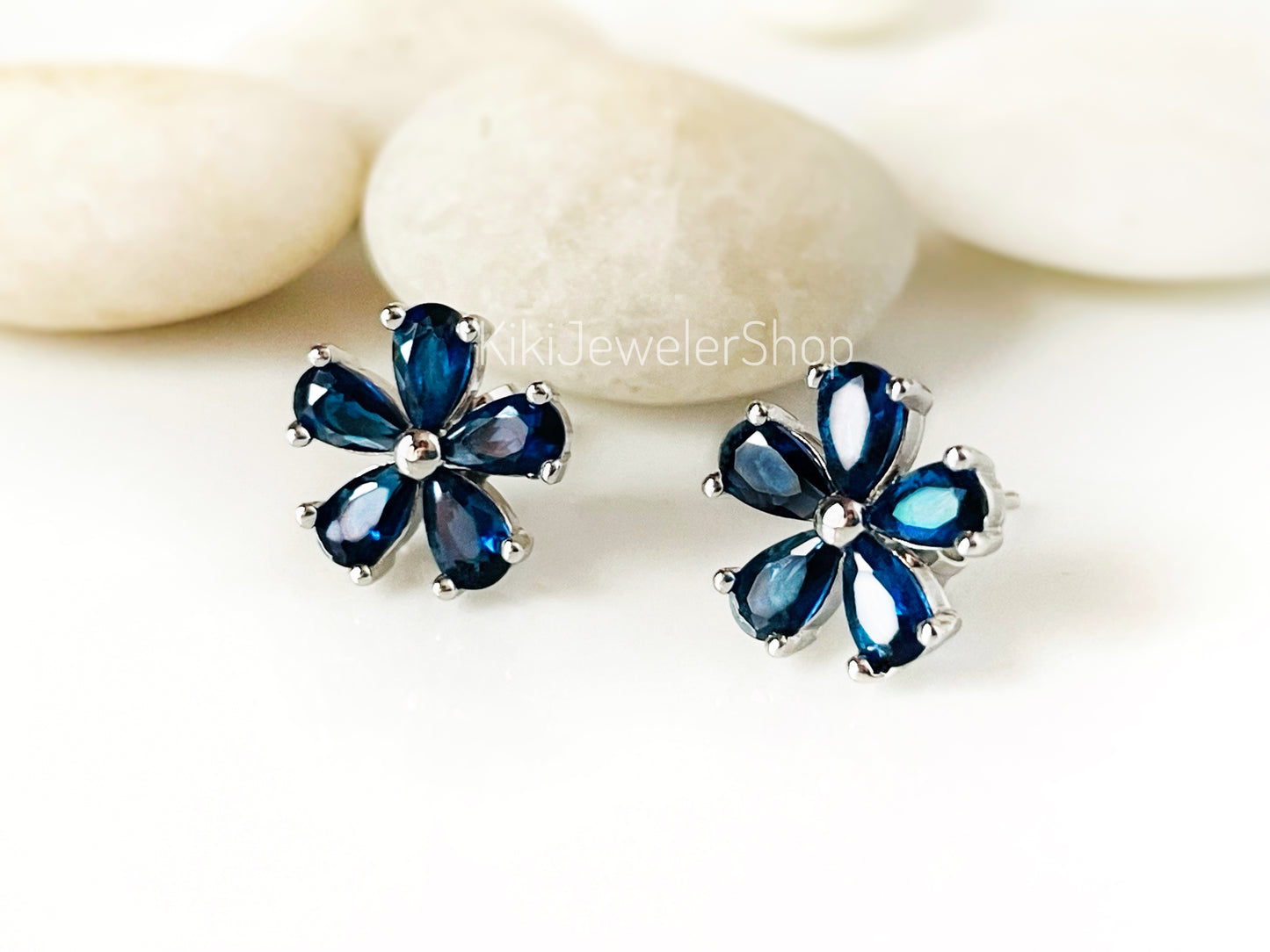 Small White Sapphire Flower Stud Earrings
