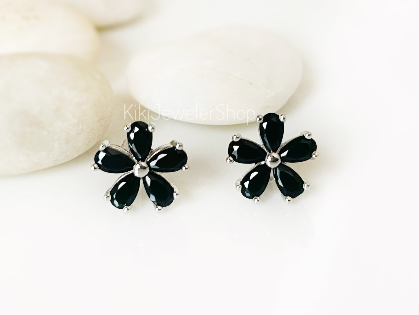 Small White Sapphire Flower Stud Earrings