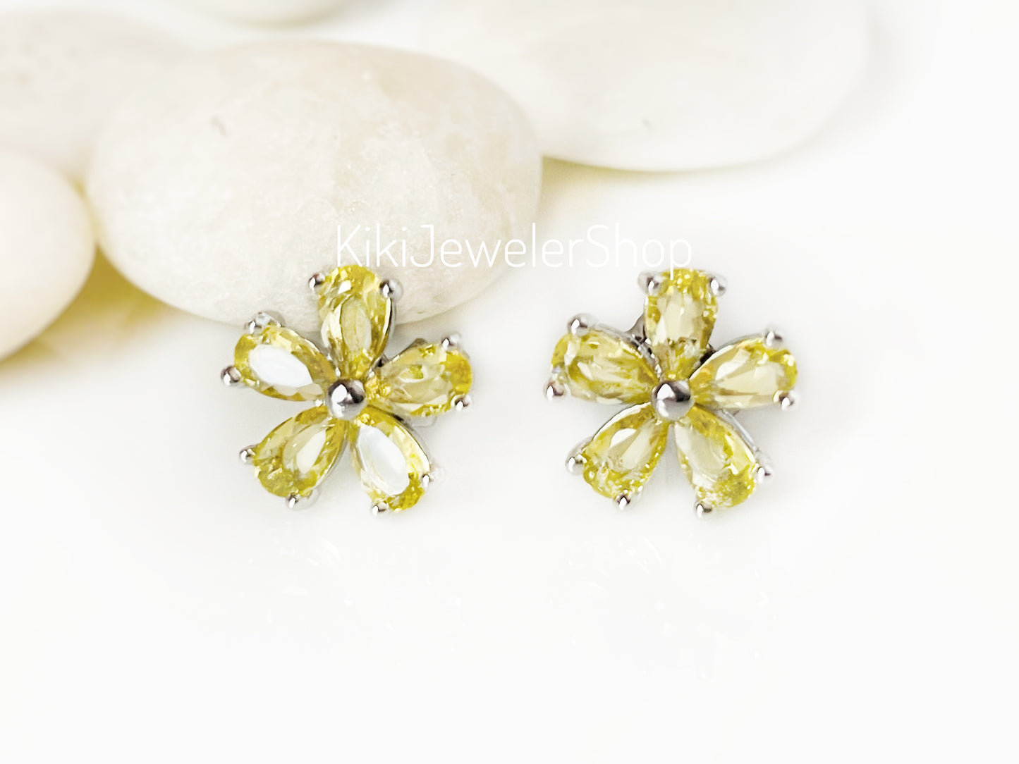 Small White Sapphire Flower Stud Earrings