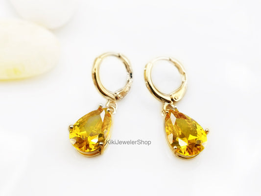 Small Citrine Teardrop Dangle Earrings