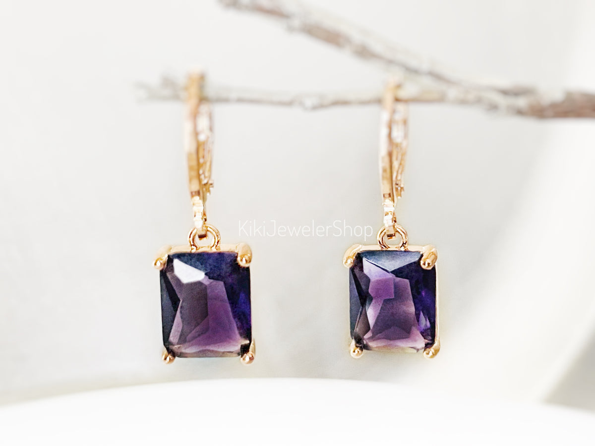 Small Amethyst Emerald Cut Jewelry Set