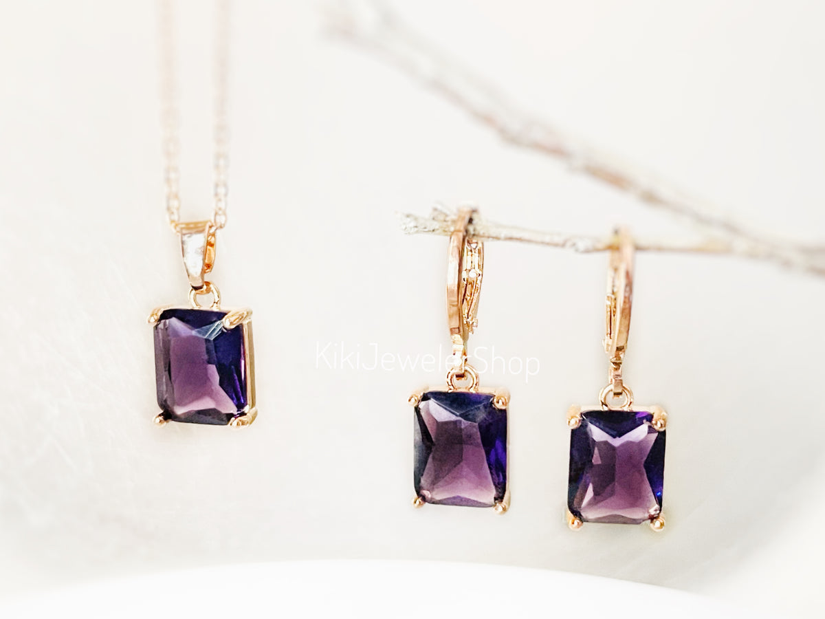 Small Amethyst Emerald Cut Jewelry Set